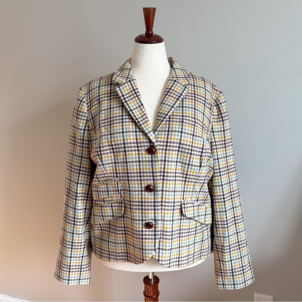 L.L. Bean Women's Multicolor Plaid Blazer - Picture 2 of 9
